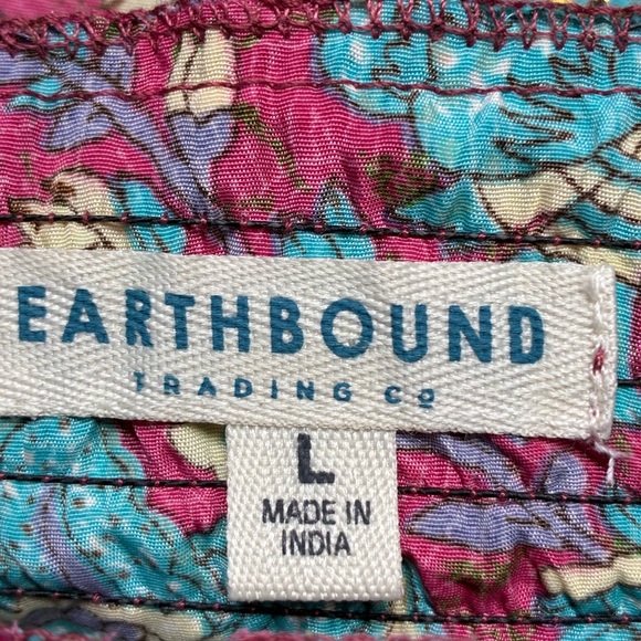 Earthbound Boho Off Shoulder Floral Tunic Size L Ruffle Festival Top - Picture 2 of 6